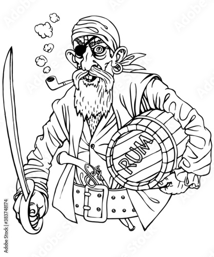 Pirate with a tub of rum and a saber