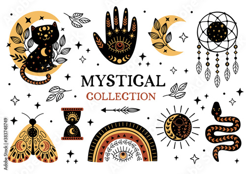 set of isolated mystical and magic elements
