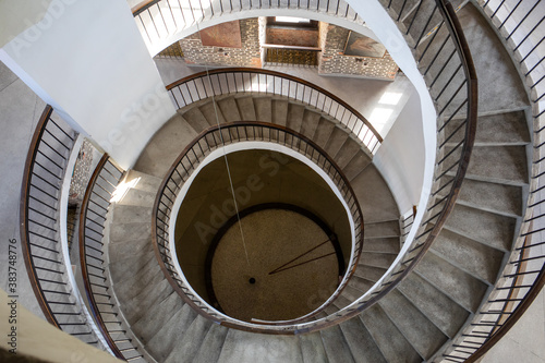 Stairs and Foucault s Pendulum suspended within the belfry or Radziejowski Tower on Cathedral Hill  Frombork. Poland