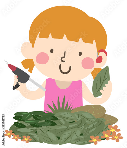 Kid Girl Deaf Leaf Art Workshop Illustration