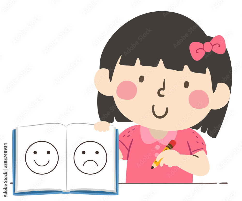 Kid Girl Mood Tracker Book Pencil Illustration Kid Girl Mood Tracker Book Pencil Illustration