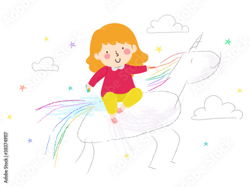 Kid Girl Scribble Unicorn F...