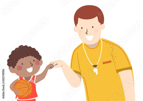 Kid Boy Basket Ball Coach Fist Bump Illustration