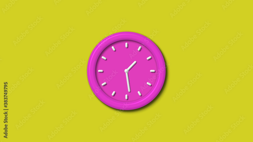 New pink color 3d wall clock isolated on yellow background,Counting down clock isolated New pink color 3d wall clock isolated on yellow background,Counting down clock isolated
