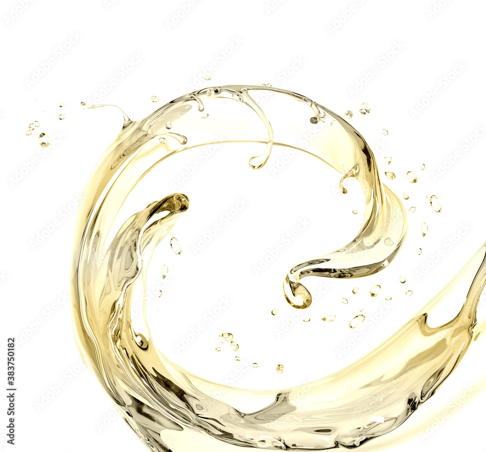 Fototapeta premium Splash of liquid, oil illustration, abstract swirl background, 3d rendering