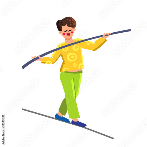 Man Balance Stick Balancing On Tightrope Vector