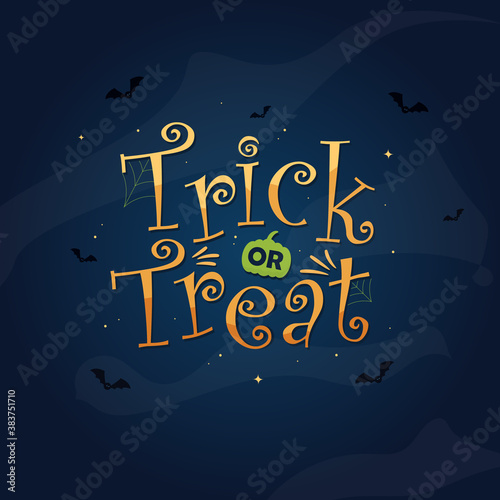 Trick or Treat design with pumpkin and bats for Halloween celebration