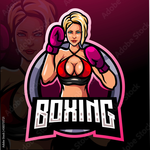 Boxing girl esport logo mascot design