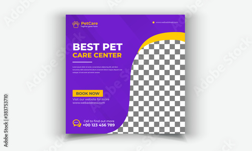 Editable Pet shop social media post template design, Pet care social media post or web banner template. Pet care service promotional banner. Pet shop bundle stories