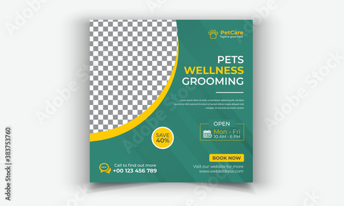 Editable Pet shop social media post template design, Pet care social media post or web banner template. Pet care service promotional banner. Pet shop bundle stories