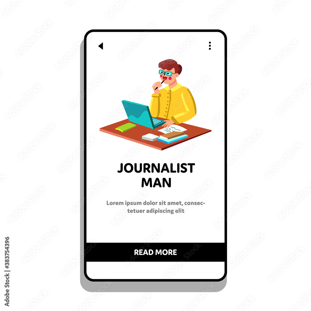 Journalist Man Write Article For Newspaper Vector Journalist Man Write Article For Newspaper Vector