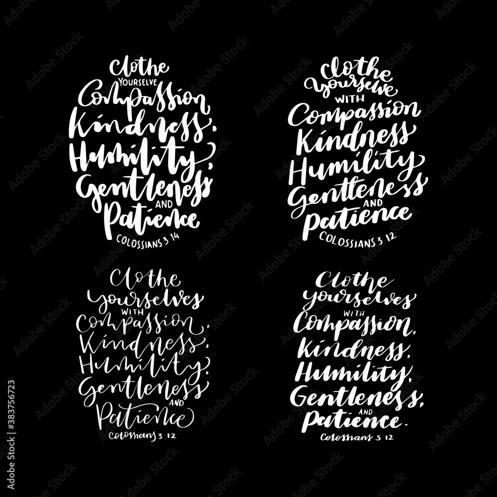 Set Of Printable Scripture Lettering On Black Background. Clothe