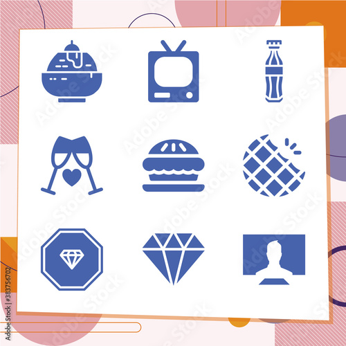 Simple set of 9 icons related to crystal