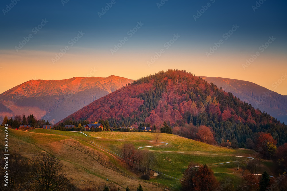beautiful landscape with valleys, mountains in morning