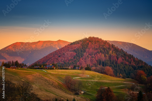 beautiful landscape with valleys, mountains in morning