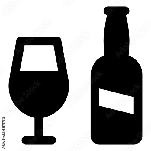 
A bar drink icon with glass and bottle, alcoholic drink 

