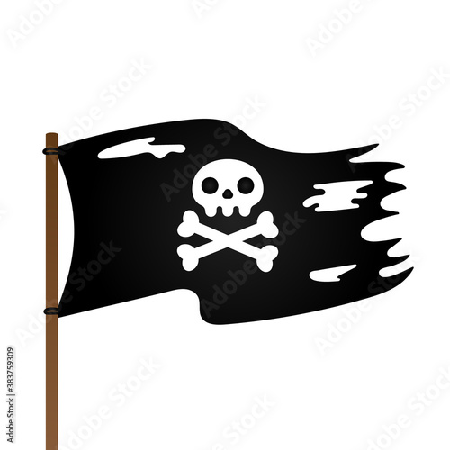 Pirate flag with Jolly Roger skull and crossing bones flat style design vector illustration isolated on white background.