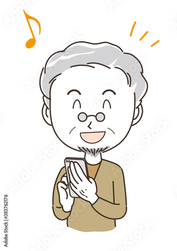 スマホを持っている中年男性・ハッピー