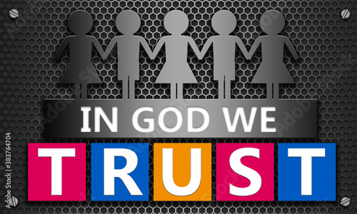 In god we trust text on mesh hexagon background