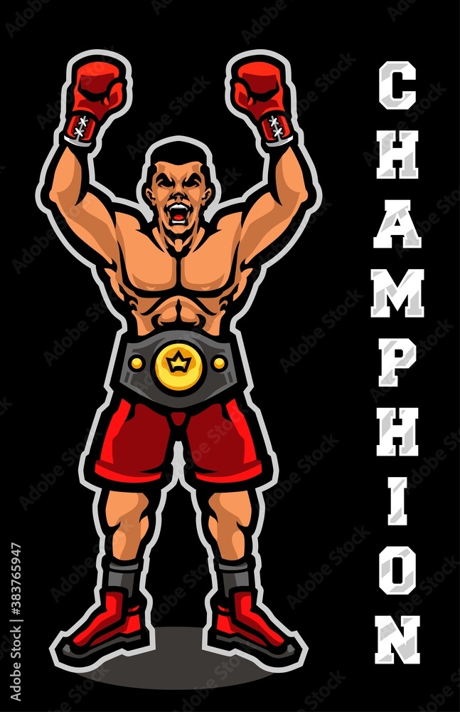 Boxing champions with winner belt vector illustration Boxing champions with winner belt vector illustration