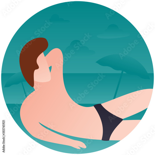 
A man on a beach is taking sunbathe 
