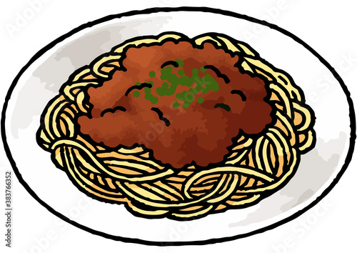 【手描き食べ物イラスト】ミートソーススパゲティのイラスト