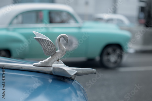 Classic car symbol of a swan on an classic old cuban car