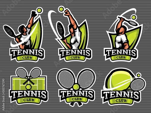 Set of tennis logos and emblems in grey colour. Tennis Vector illustration