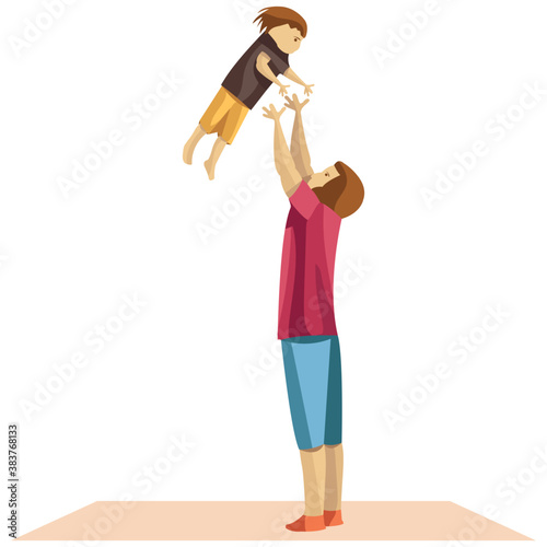 
Dad is holding his son, child rearing 
