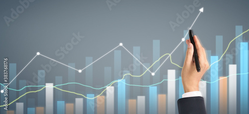 Hand draw chart, growth graph progress of business analyzing financial and investment data © denphumi