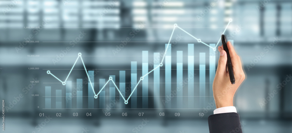 Hand draw chart, growth graph progress of business analyzing financial and investment data Hand draw chart, growth graph progress of business analyzing financial and investment data