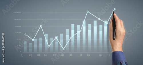 Hand draw chart, growth graph progress of business analyzing financial and investment data