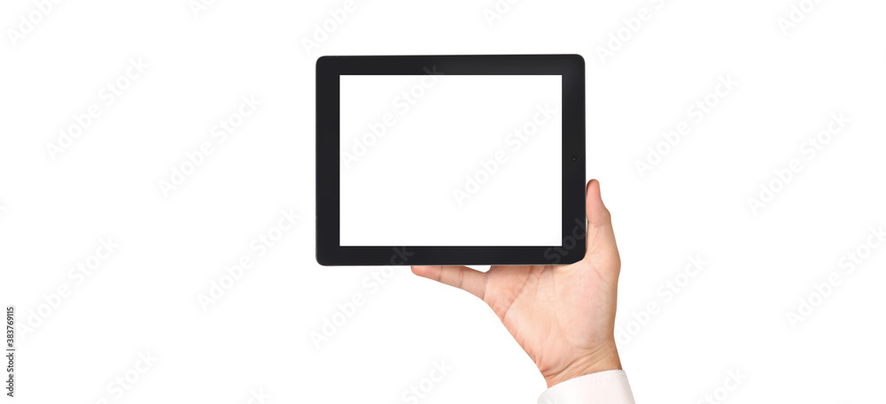 Hands holding tablet touch computer gadget with isolated screen Hands holding tablet touch computer gadget with isolated screen