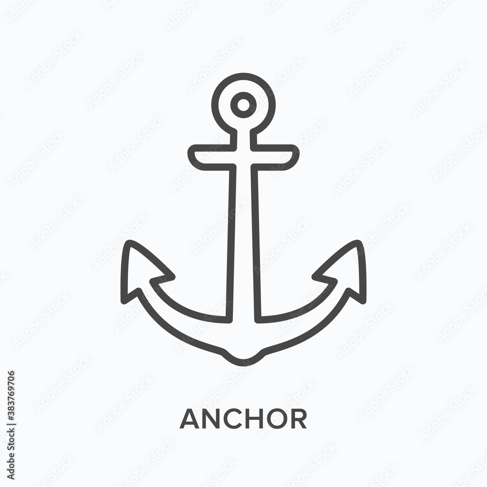 Anchor flat line icon. Vector outline illustration of nautical equipment, thin linear pictogram