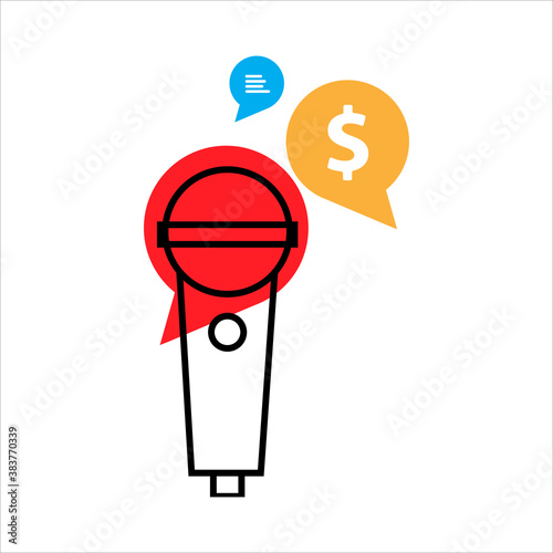 microphone icon. microphone and conversation bubblewith money icon. concept for financial podcast