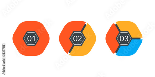Pie chart set. Modern diagram graph with 1,2,3 steps or parts. Infographic template for business presentation. Vector illustration.