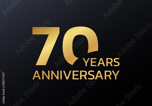 70th anniversary logo. 70 years celebrating icon or golden badge. Vector illustration.