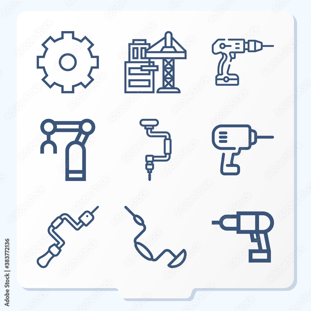 Simple set of 9 icons related to hydraulic