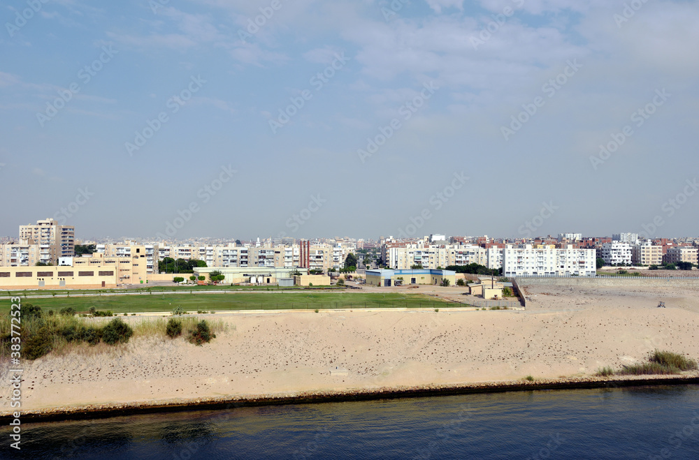 Panoramic view of the city Ismailia in Egypt - Africa. View from the Suez Canal side.