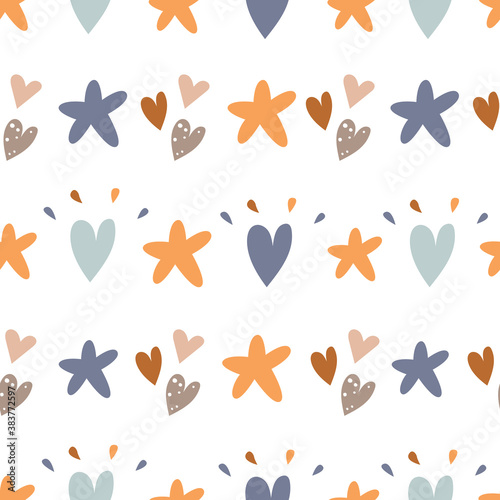 Stars and hearts - cartoon seamless pattern