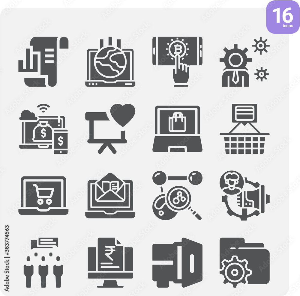 Simple set of managing related filled icons. Simple set of managing related filled icons.