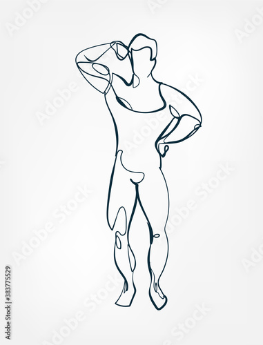 body builder muscle vector single one line isolated design element