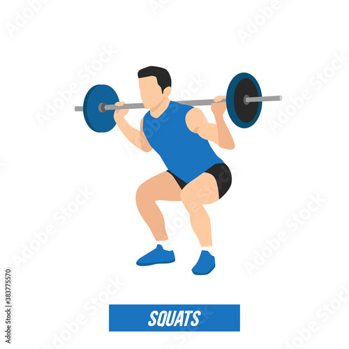 young athlete powerlifter squat in powerlifting isolated on white background for infographic