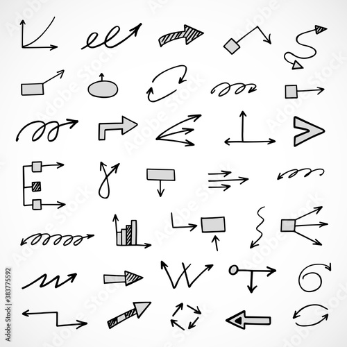 Vector set of hand-drawn arrows, elements for presentation