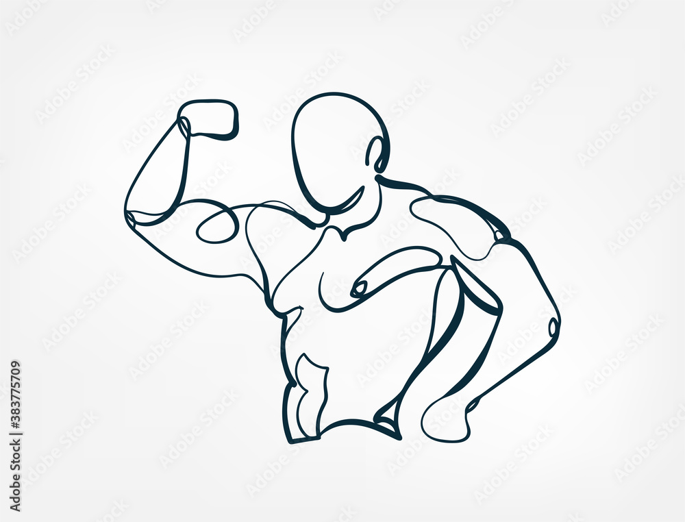 body builder muscle vector single one line isolated design element