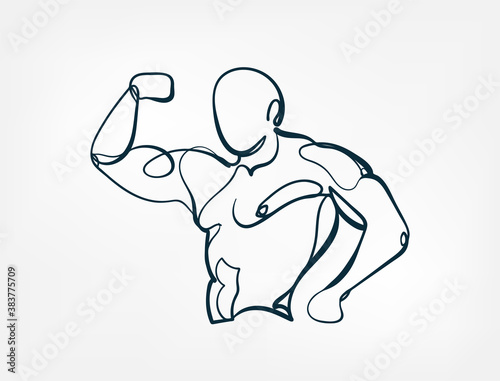 body builder muscle vector single one line isolated design element