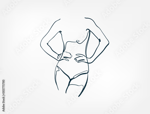 female abs body waist fitness vector single one line isolated design element