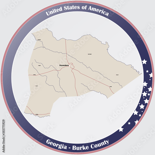 Large and detailed map of Burke county in Georgia, USA.
