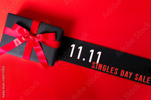 11.11 single day sale concept, black gift box for online shopping photo