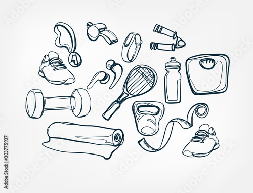 fitness stuff vector single one line isolated design element